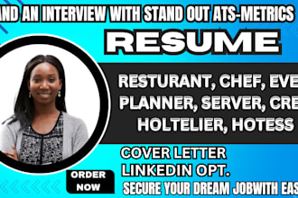 craft chef, restaurant, event planner, server, crew and hostess resume