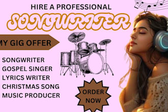 ghostwrite song as songwriter, gospel singer, lyrics writer, female songwriter