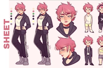 design character sheet, reference sheet for vtuber model oc, avatar anime, furry