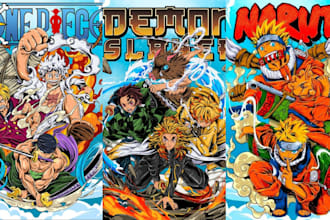 draw anime one piece naruto dragon ball japanese style vintage tshirt design