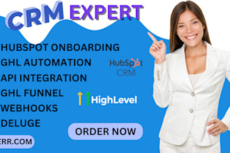 setup hubspot crm, ghl automation, ghl funnel, webhooks, deluge, api integration