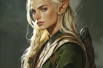 do fantasy dnd character logo and friendship portrait