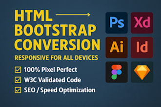 figma to HTML, PSD to HTML CSS bootstrap 5 responsive website design