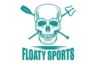 design a modern creative skull ocean sports logo