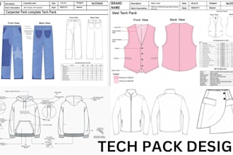 create tech pack for your tshirt , bag, hoodie, belt, skirt, trouser for brand