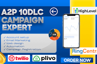 setup SMS a2p 10dlc registration for twilio, gohighlevel, ringcentral tcr, IVR