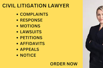 be litigation lawyer and help you write petitions, lawsuits, motions, complaints