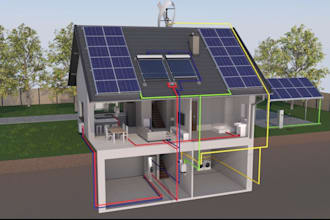 design high tech smart home with automation, energy efficiency, 3d render, hvac