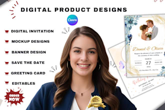 create digital products for etsy invitation card design canva template mockup
