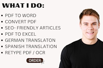 convert PDF to powerpoint, excel, word, german translate to english, article SEO