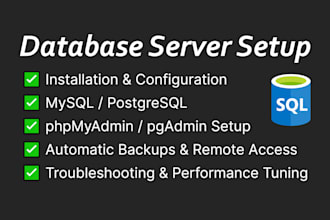 set up mysql, postgresql database server with phpmyadmin, pgadmin