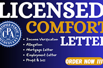 provide CPA mortgage comfort letter, self employment income verification letter