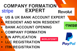 do US or UK company registration, USA bank account, ein and cic registration
