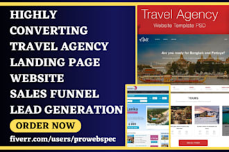 design travel agency landing page booking website systeme io sales funnel leads