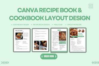design canva recipe book, kindle cookbook, nutrition fitness planner, meal plan