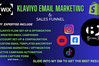 set up sales funnel, klaviyo email and ecommerce marketing for shopify