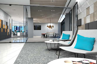 do detailed modern office interior design, 3d interior design and rendering, cgi