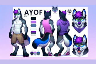 draw furry art for your fursona, furry reference sheet, oc character design