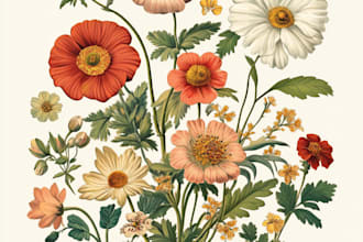 create a line art illustration botanical and flower beautifully