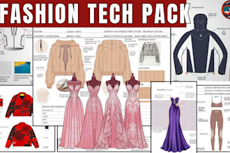 do activewear clothing tech pack flat sketch fashion tech pack fashion designer