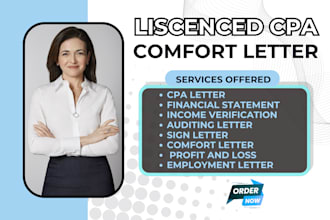 provide US CPA comfort letter, income verification letter, financial statement