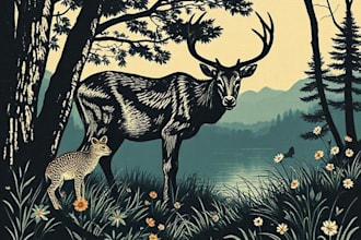 make wildlife linocut illustration for you