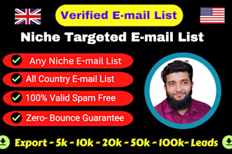 do 10k niche targeted valid email list,b2b,bulk email list for email marketing