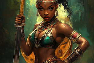 make highly detailed african american fantasy illustration or character design
