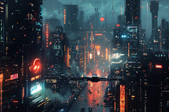 draw cyberpunk futuristic city illustration