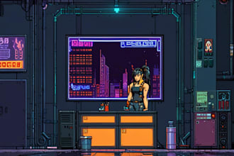 do cyberpunk theme pixel art