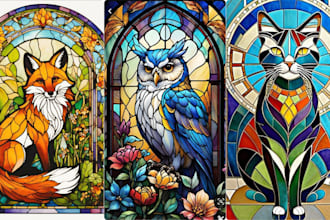 draw fantasy ornate medieval animal character or image stained glass art pattern