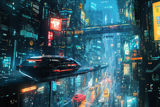 make a cyberpunk futuristic city art or night city