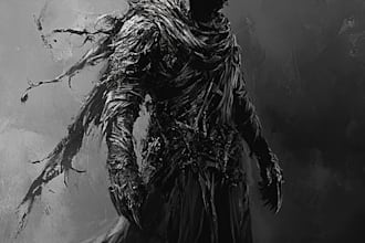 do black and white horror, metal, dark art illustration