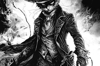 create black and white horror, metal, dark art illustration for you