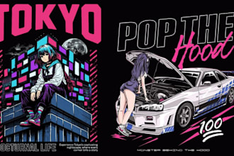 draw custom anime edgy streetwear japan tshirt design for clothing merch, brand