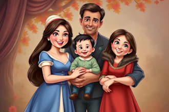 design a professional disney family portrait art