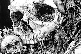 create black and white horror, metal, dark art illustration
