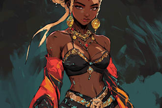 illustrate african american illustration, character design or fantasy concept ar