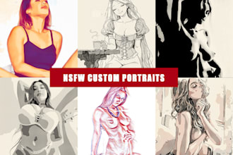 draw nsfw custom portraits, line art and watercolour art of your photo