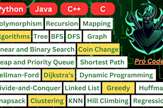 do algorithm, assignment in c, python, java as expert coder