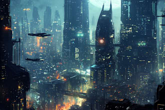 make a cyberpunk futuristic city art