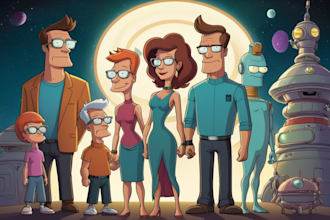 custom your family in a futurama portrait cartoon