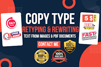copy, type text from images or pdf documents, retyping and rewriting