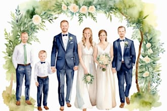 do watercolor family portrait wedding portrait baby portrait