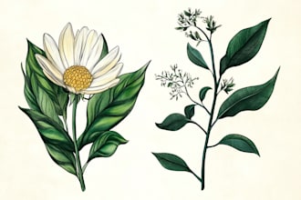 draw watercolor botanical illustration of flowers , plants