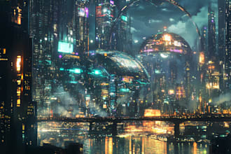 do a futuristic cyberpunk, sci fi city for you