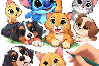 draw your cute pet into disney cartoon portrait style