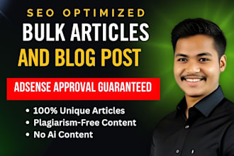 write 30 bulk seo article and blog posts for google adsense approval