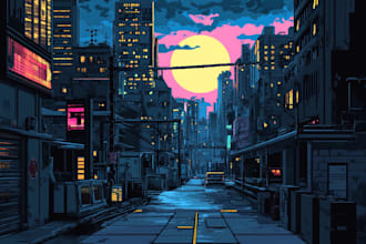 make a cyberpunk futuristic city art