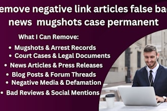 permanent remove negative link, bad articles, false bad news remove  mugshots